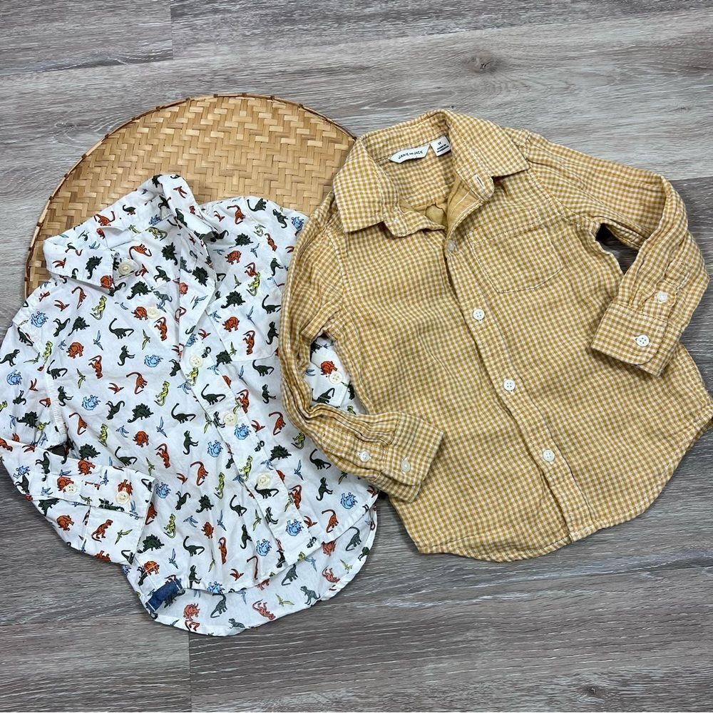 Janie & Jack baby gap boys lot of 2 button down shirts dinosaur print